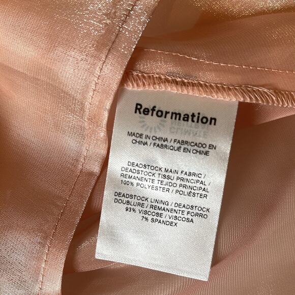 Reformation Glory Sheer Organza Tulle Deep V Ruffle Sleeve Pink Midi Dress Sz S - Picture 10 of 10